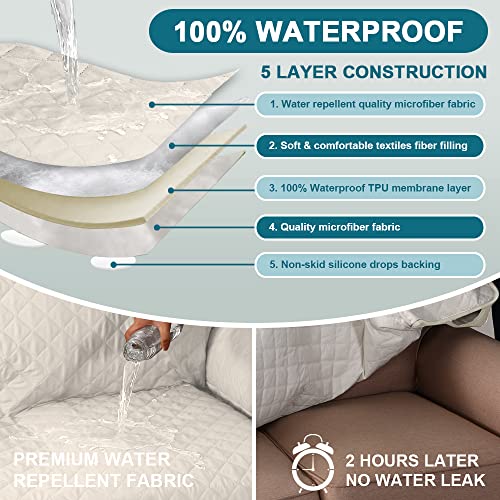 100% Waterproof Non-Slip Sofa Cover - Quilted Couch Protector (70", Ivory)