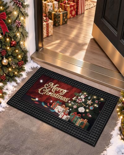 Color&Geometry Step Activated LED Christmas Door Mat 18x30 inches, Merry Christmas Tree Design