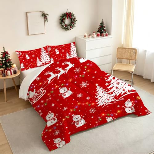 EDGZKO Christmas Snowman Comforter Set Full Red/White, 79x90 inch, 2 Pillowcases