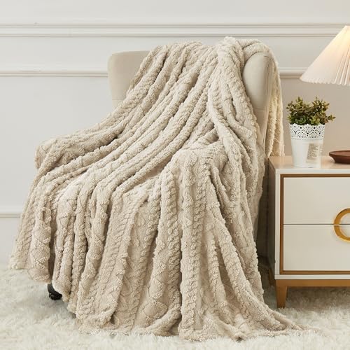 Aganear Soft Fleece Throw Blanket 50"x60" - Boho Khaki Couch Throw