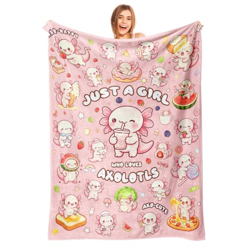 Capibarara Axolotl Gift Blanket for Girls Kids Women, Flannel Throw 60x50"