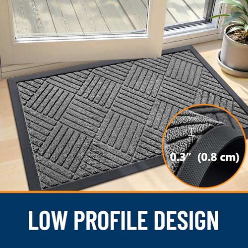 Heavy-Duty Front Door Mat, 29.5x17 Inch Waterproof Dirt Trapper - Grey