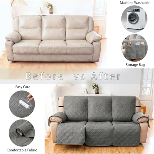 Waterproof Recliner Sofa Cover 3 Seater - Light Gray, 76.8"