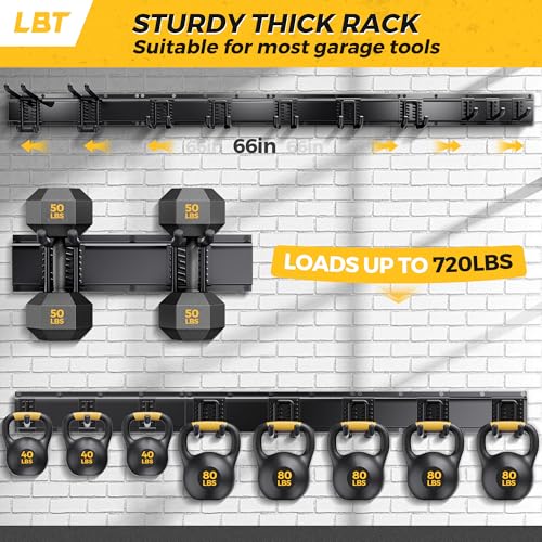 66-Inch Garage Tool Organizer Wall Mount with Adjustable Hooks