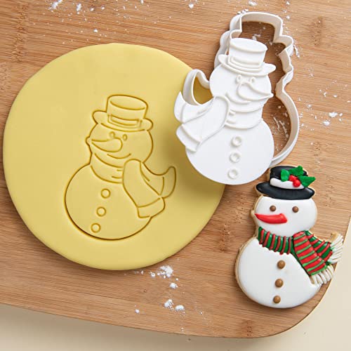 Flycalf Cool Snowman Christmas Cookie Cutters with Plunger Stamp, 3.5" Holiday Baking Mold