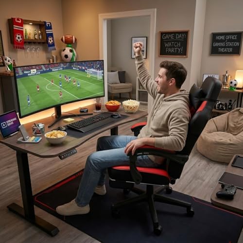 Ergonomic Gaming Chair with Footrest, Massage Lumbar Support & Recliner, Red