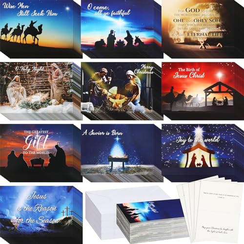 Zhanmai 100 Pack Religious Christmas Cards with Bible Verses & Envelopes - Classic Style