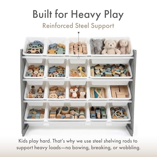 Kids Toy Storage Organizer with 16 Removable Bins - 4-Tier Playroom Shelf