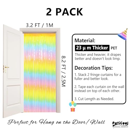 Pastel Rainbow Foil Fringe Backdrop Curtains - 3.2x8.2 ft (2 Pack)