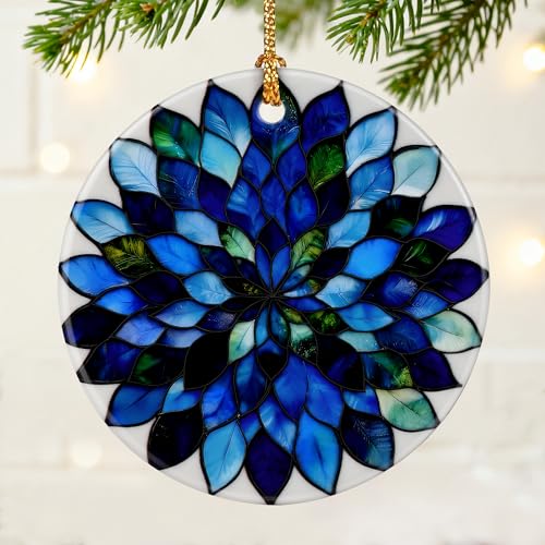 DOUHASU Mandala Christmas Ornament - Ceramic Holiday Tree Decor, Gift Idea