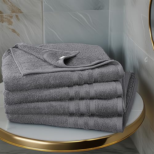 4-Piece 100% Cotton Bath Towel Set - 27x54 Inches, Quick-Dry Dark Grey