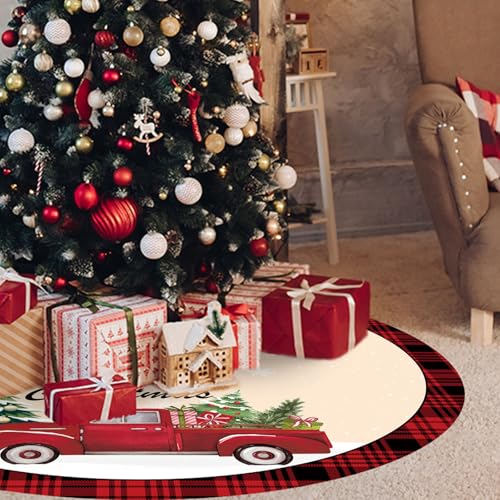 48 Inch Red Truck Christmas Tree Skirt - Holiday Decor for Indoor & Outdoor Use