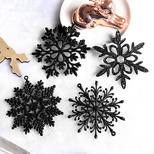 Black Glitter Snowflake Ornaments 40pcs Halloween Christmas Hanging Decorations