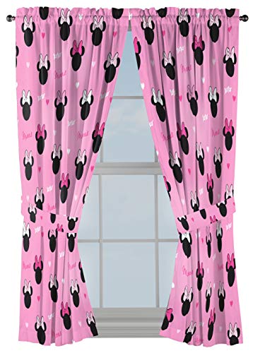 Minnie Mouse Hearts 63-Inch Window Curtain Set, 4-Piece Rod Pocket Drapes