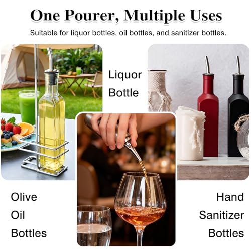 3-Pack Stainless Steel Liquor & Oil Pour Spouts with Dust Caps – Fast-Flow Bottle Dispensers