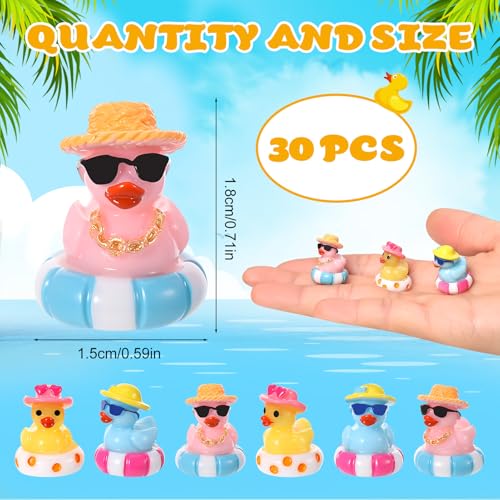 30pcs Mini Summer Resin Ducks, Tiny Hawaii Beach Figurines for Crafts