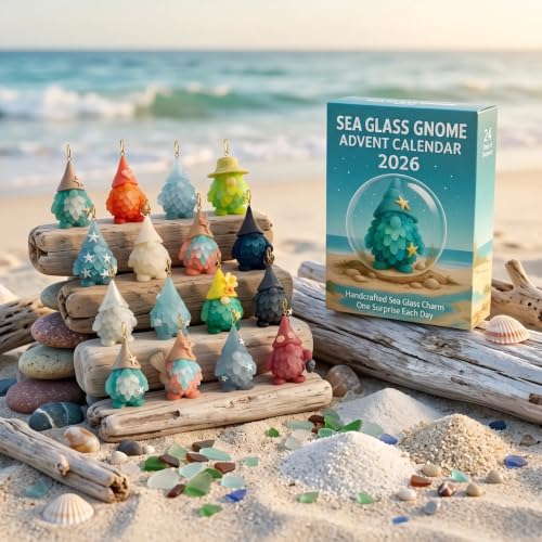 Sea Glass Gnome Advent Calendar - 24 Day Beach Theme Countdown Gift Box