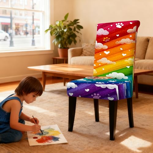 Rainbow Cloud Paw Print Stretch Chair Covers - 2PCS 23.6x70in