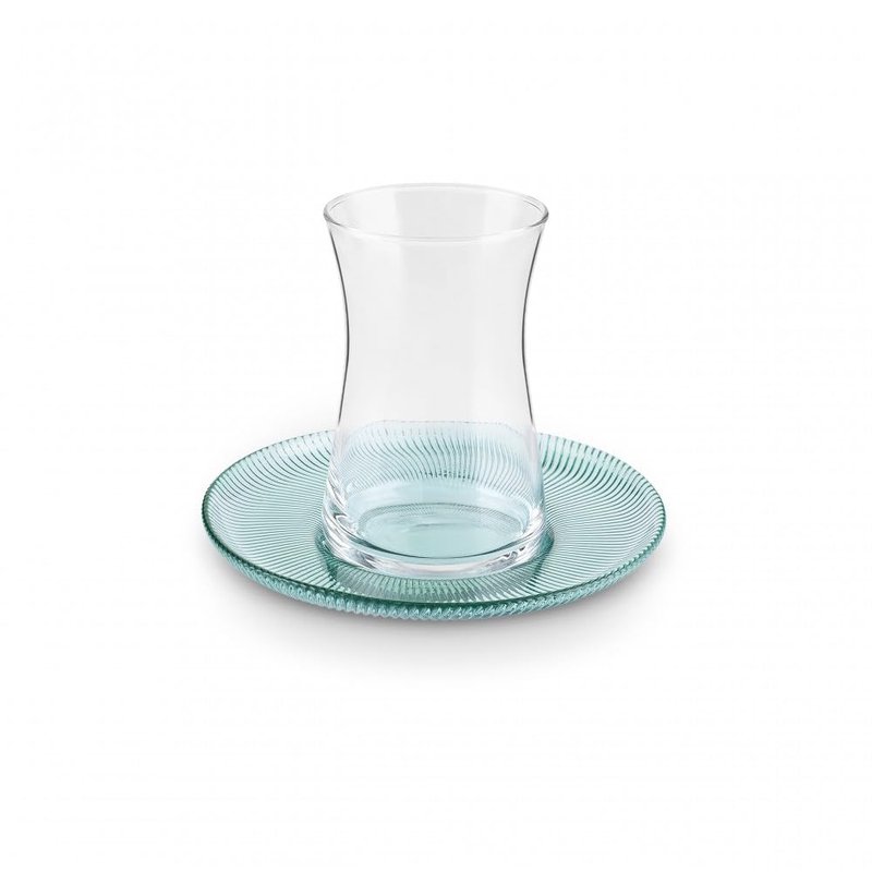 KARACA Juliet Turkish Tea Cups Set of 12, 170ml/5.74oz Turkish Tea Glasses with Green Detail Saucers for 6 People, Ideal Glass Set for Mother's Day and Housewarming