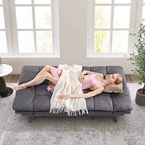 Convertible Linen Futon Sofa Bed, 71-Inch Memory Foam Couch for Small Spaces