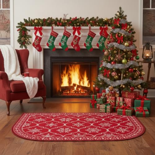 Christmas Fireplace Rug Snowflake 24 x 36 Inches - Fireproof Hearth Mat