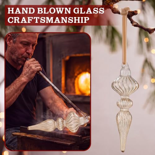Sonwyoung Light Brown Vintage Glass Finial Christmas Ornaments 12 Pcs