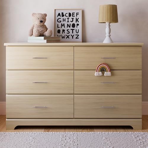 6-Drawer Wood Bedroom Dresser, Modern Nursery Storage Chest with Safety System