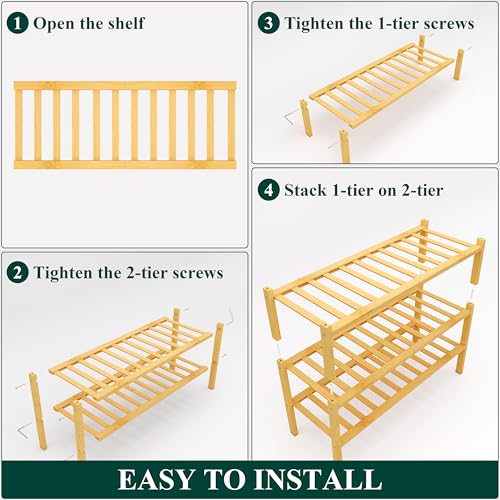 3-Tier Bamboo Shoe Rack - Stackable Wooden Shoe Organizer, 27-Inch Wide
