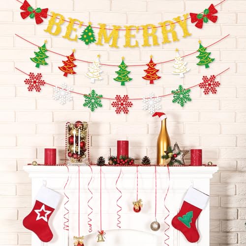 Gifloon Be Merry Christmas Banner - Holiday Decor for Mantle & Fireplace