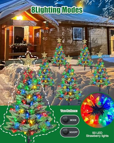 Solar Christmas Tree 3.6ft with 100 Multicolor LEDs, 2-Pack Outdoor
