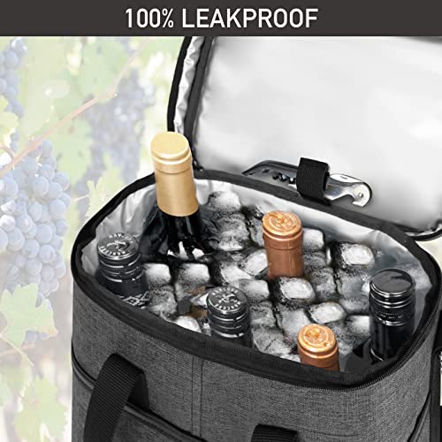 6-Bottle Insulated Wine Carrier Bag - Padded Leakproof Travel Tote