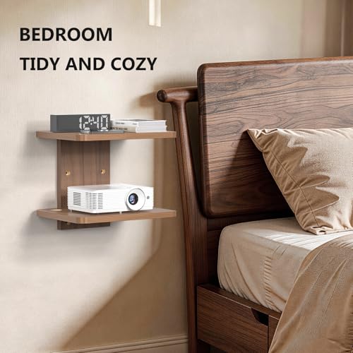 2-Tier Floating TV Wall Shelf for Media Components - Walnut Brown