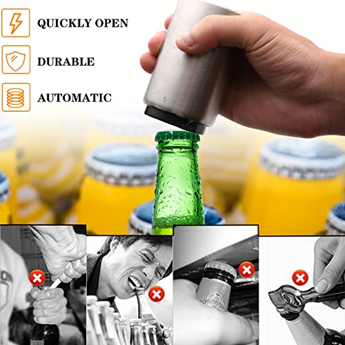 1pcs Automatic Stainless Steel Beer Bottle Opener with Magnetic Cap Catcher - Portable Pop-Off Bar Tool