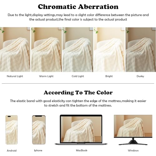 NEWCOSPLAY Ivory Checkered Flannel Throw Blanket 50x70 - Reversible Soft Cozy Bed Couch Decor
