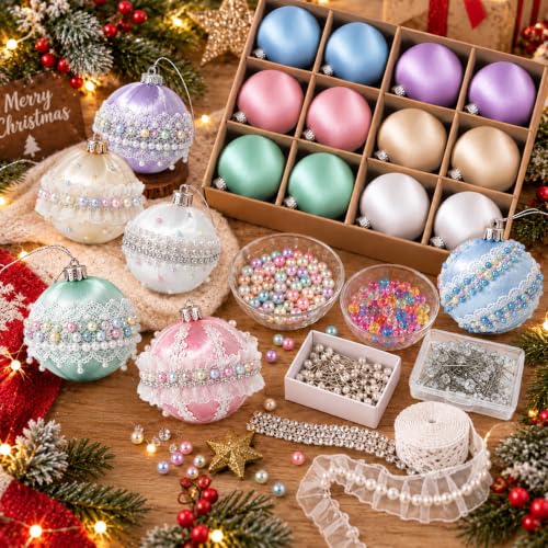 24-Piece Satin Christmas Ornament Kit with Pins & Embellishments for DIY Ball Ornaments