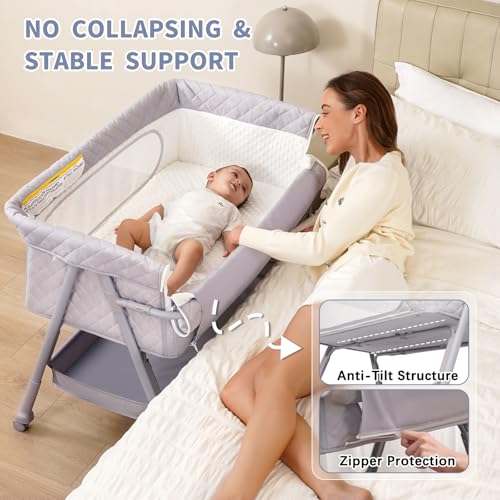 Adjustable Bedside Sleeper Baby Bassinet with Wheels & Mattress - Grey
