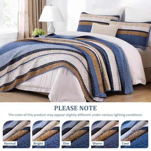 Queen Size Boho Quilt Set with Striped Design - 3-Piece Bedding
