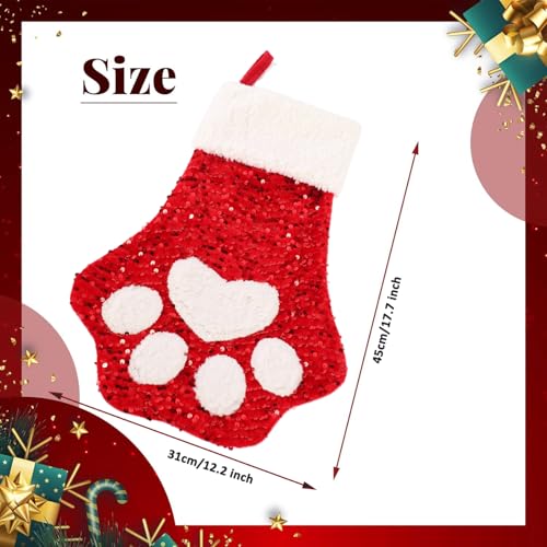 Set of 3 Multicolor Paw Christmas Stockings 18'' Sparkling Sequin Pet Holiday Decor