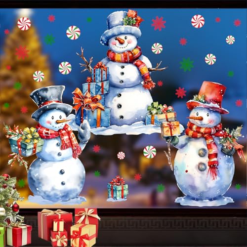 Kokolap Red & Green Snowman Christmas Window Clings Double Sided Holiday Decor