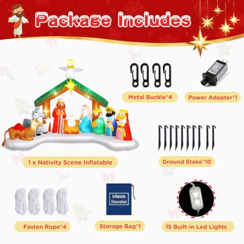 Elegear 12FT Nativity Scene Inflatable - Outdoor Christmas Decorations with LED Lights