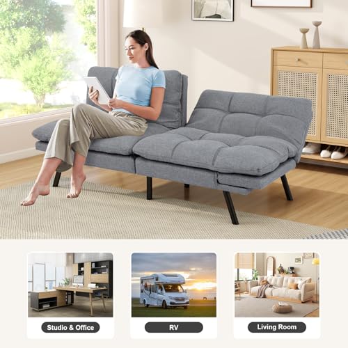 Convertible Memory Foam Futon Sofa Bed with Adjustable Backrest