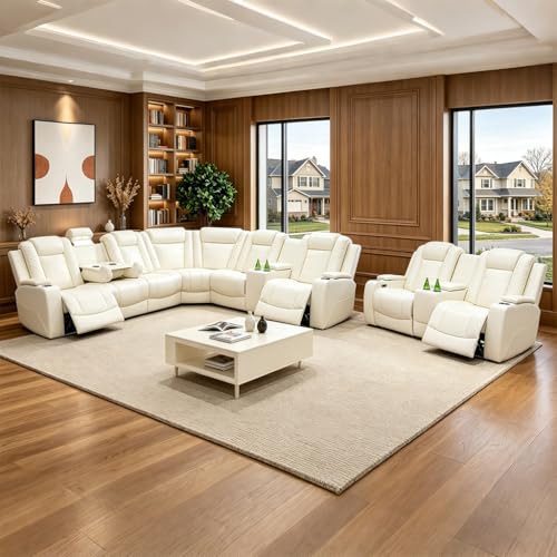 Power Reclining Sectional Sofa Set with LED Lights, USB & Storage