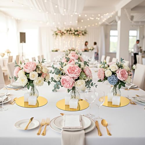 12 Pack 10-Inch Round Gold Acrylic Mirror Centerpieces for Tables and Walls