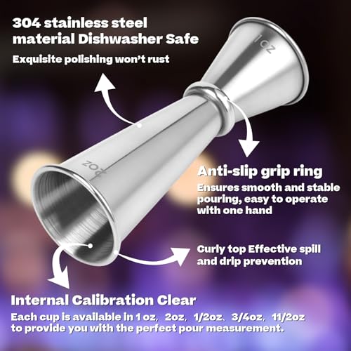 Stainless Steel Bartending Jigger Set with Pour Spouts - Precise Cocktail Measurement Tools