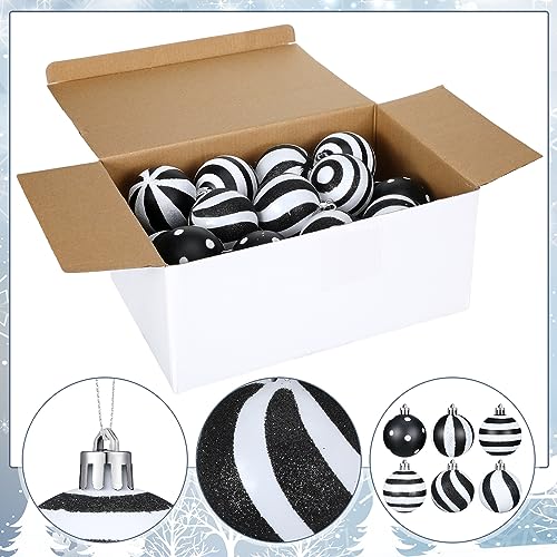 24-Piece Black and White Christmas Ball Ornaments - 2.36-Inch Shatterproof