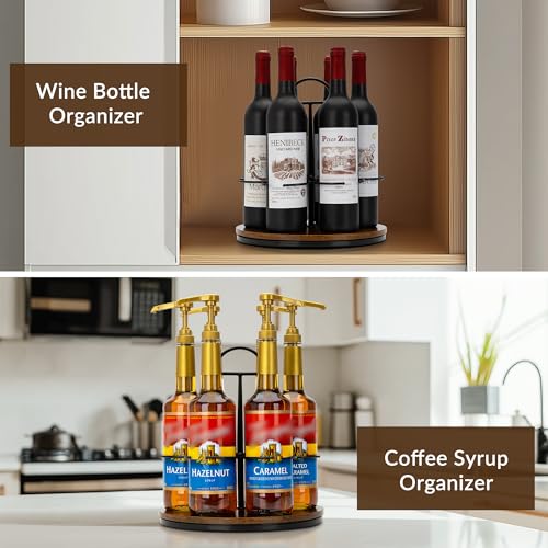 Rotating Coffee Syrup Organizer, 6-Bottle Countertop Rack with Handle