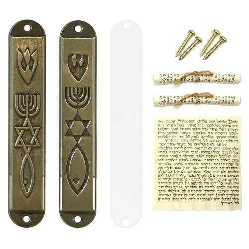 Metal Mezuzah Case Set with Scrolls, 8cm Antique Copper Door Decor