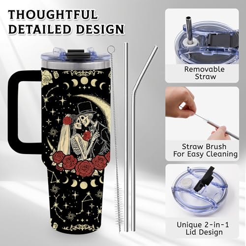 40oz Skull Love Tumbler Gifts for Women TNASURHUS Variation: SkullLove-Black Stainless Steel