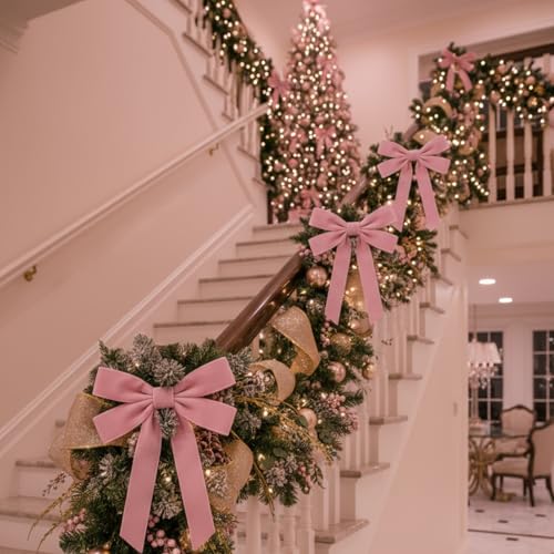 Soulchen Pink 12 Pcs 20in Christmas Garland Ties with Large Velvet Bows