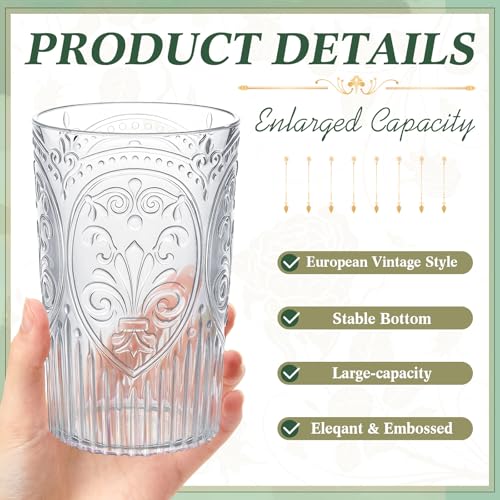 Acellegic 48 Pack 16 oz Clear Vintage Plastic Drinking Glasses Bulk - Embossed Design